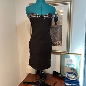 Tea/f Women’s Black Studded Strapless Stretch Mini Dress Size Medium